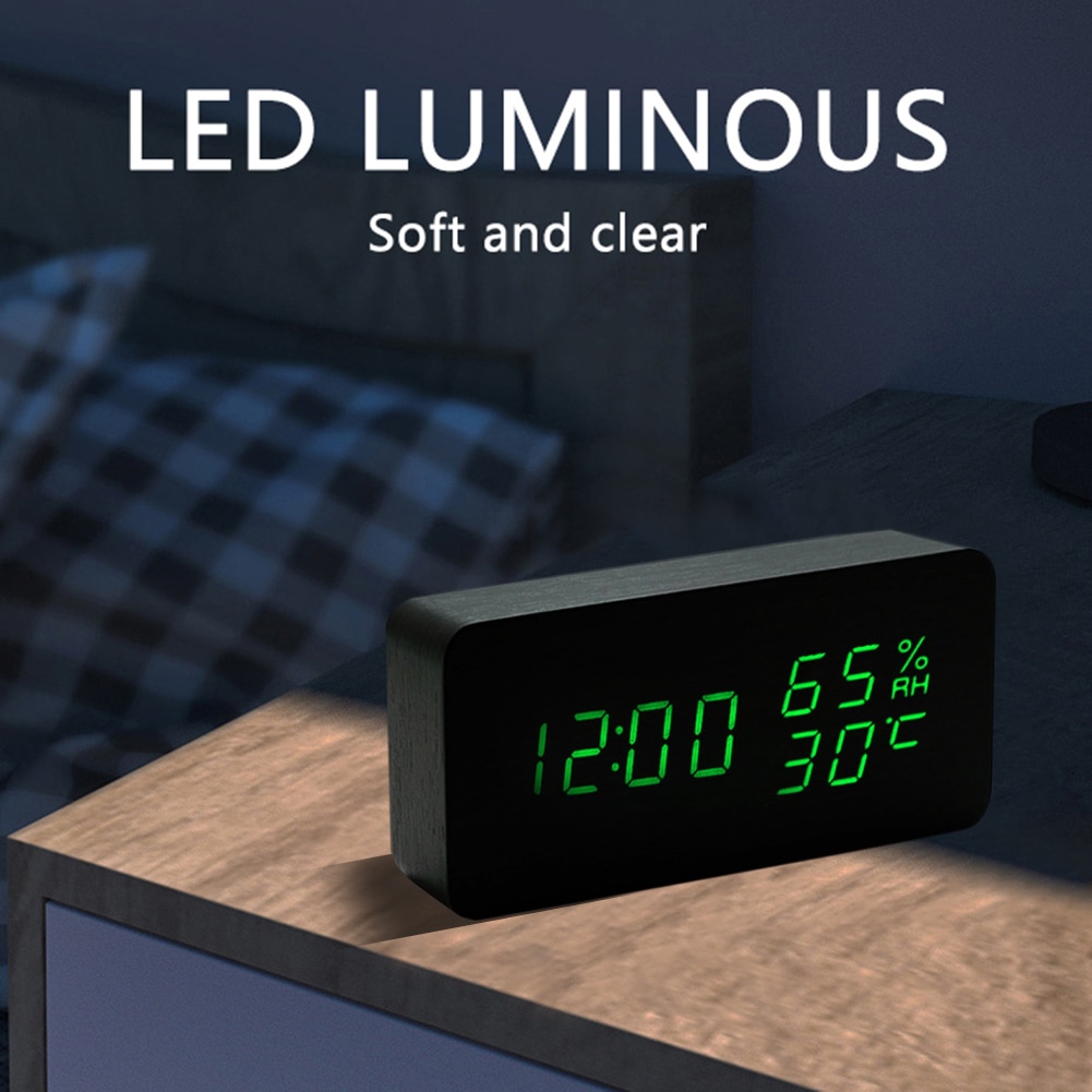 Bedroom Alarm Clock Home Bedside Desktop Wood Alarm Clock Living Room Multifunction Electronic LED Display Desk Alarm Clock
