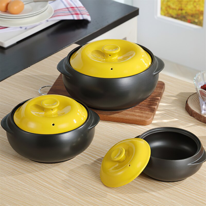 Casserole en céramique avec couvercle jaune, ustensile de cuisine domestique, 0,5 l
