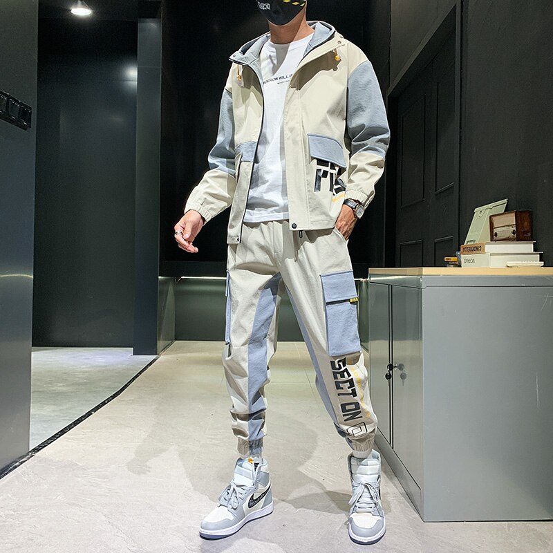 Hommes Streetwear Survêtement Ensemble Automne Survêtement Hommes Veste À Capuche + Pantalon Hip Hop Ensemble Mâle Joggeurs Ensembles