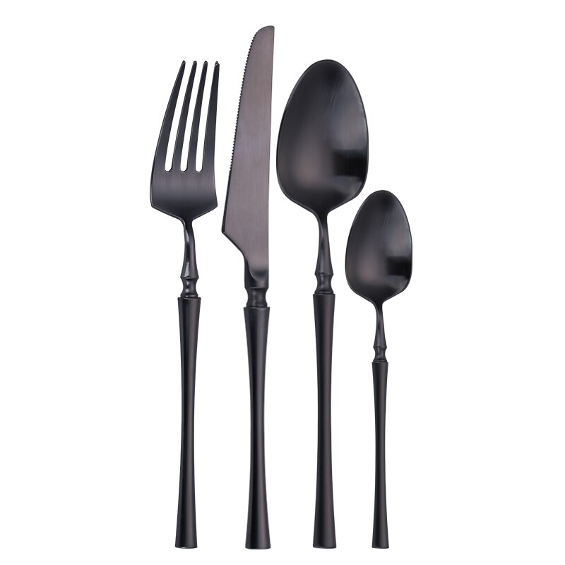 Matte Gold Cutlery Set 4 Pieces Spoons Forks Knives Flatware Cutlery Sets 18/10 Stainless Steel Cutlery Set Golden Tableware Set: black 4 pcs