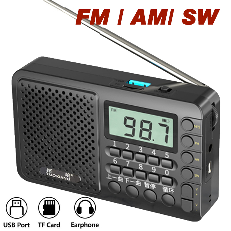 Der tragbare Vollband-Radio-FM/AM/SW-Empfänger unterstützt TF/USB mit 3,5-mm-Kopfhörerbuchse für LCD-Display-Musik player