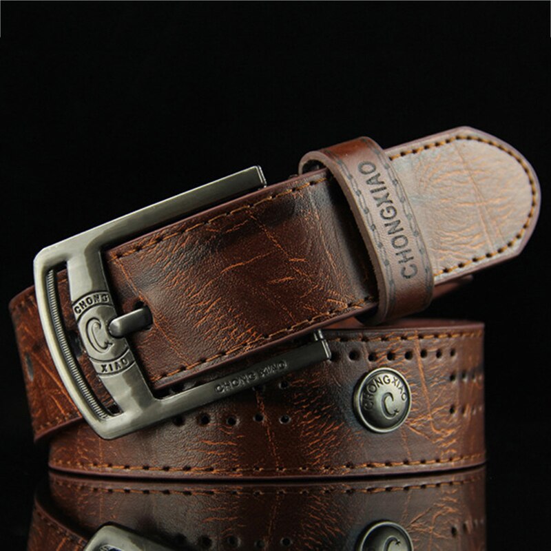 Homens casual cinto de cintura rebite oco estilo punk largo couro do plutônio cinto para nova moda cinta masculina de alta qualidade jeans cinto masculino: coffee