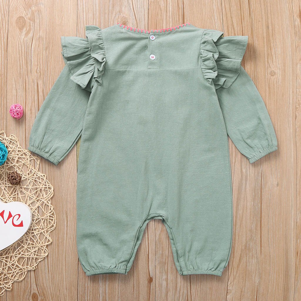 Baby Infant Rompers Baby Boys Girls Long-Sleeved Romper Ruffles Embroidery Floral Infant Jumpsuit Baby Toddler Clothes#Aug
