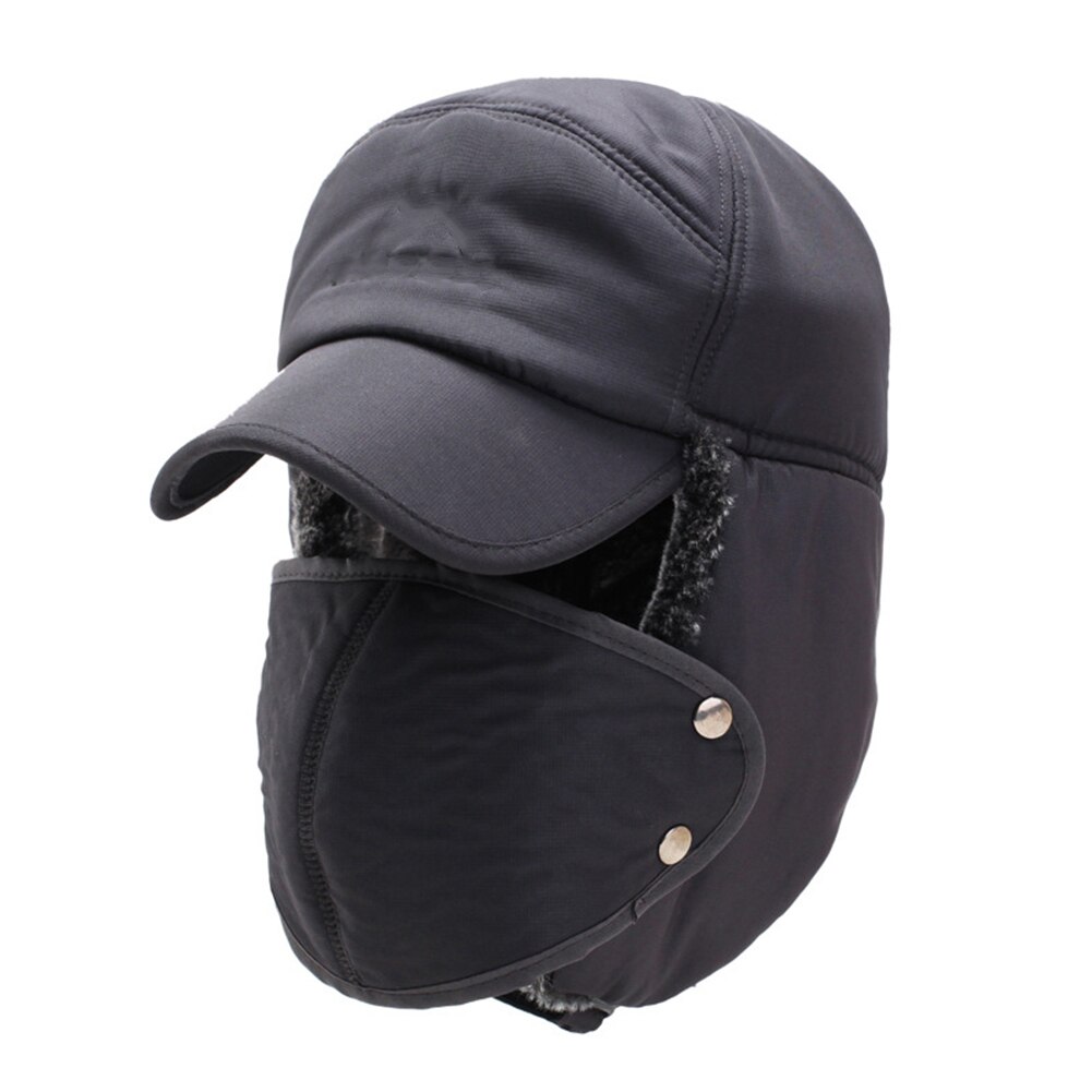 Unisex varm vinter trapper trooper hat herre imiteret pels bomber hatte med øreklap vindtæt maske sne ski hat jagthue: Grå