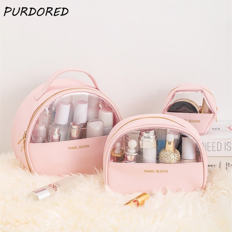 PURDORED 1 Pc Women Cosmetic Bag Travel Clear Makeup Bag Solid Color Female Mini Lipstick Make Up Pouch Necessaries