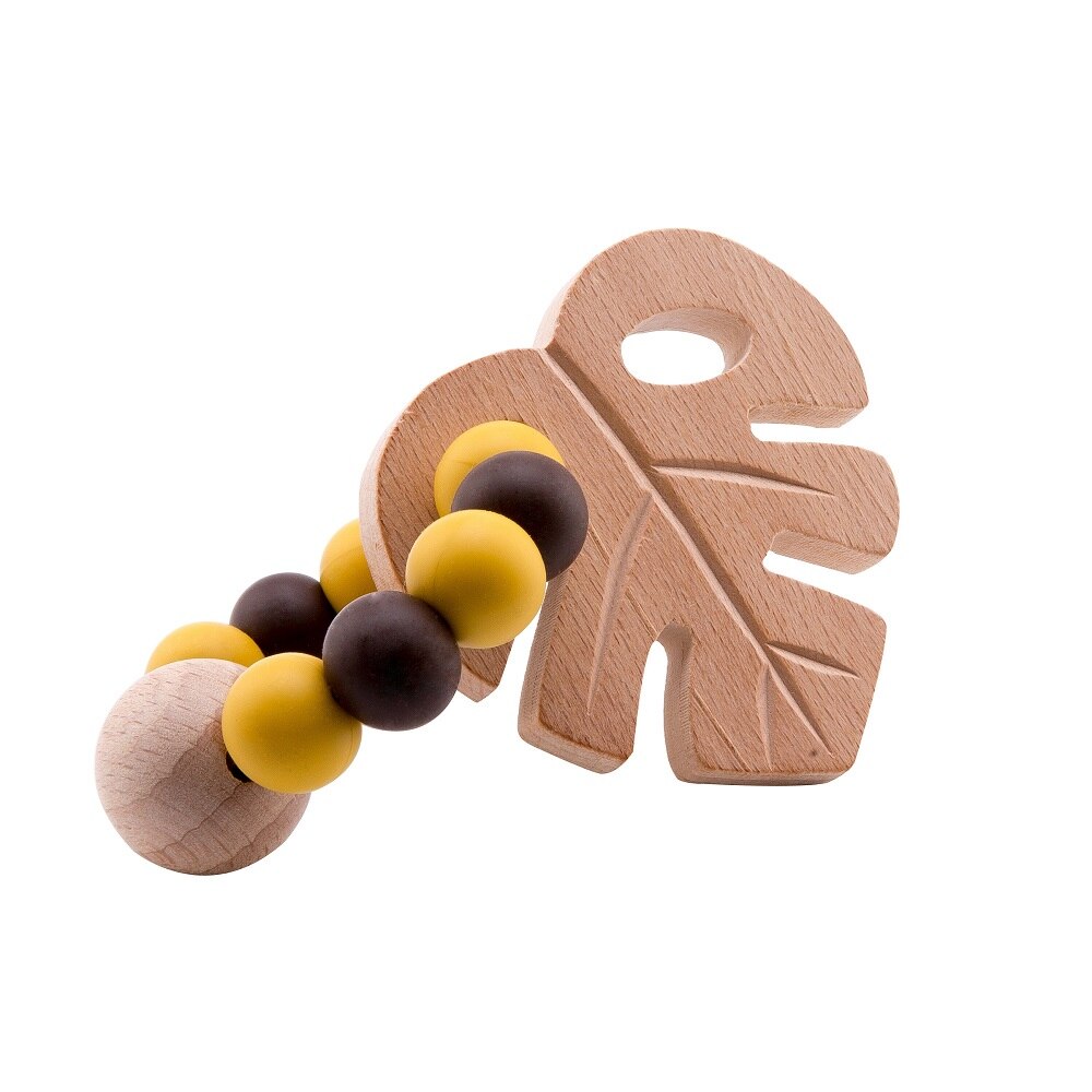 1pc Baby BeißRing Armbinde Silikon Molaren Perlen Holz Blätter BPA Pflege Zahnen Baby Spielzeug handgefertigt Für Neugeborene 3-12 monate: 1
