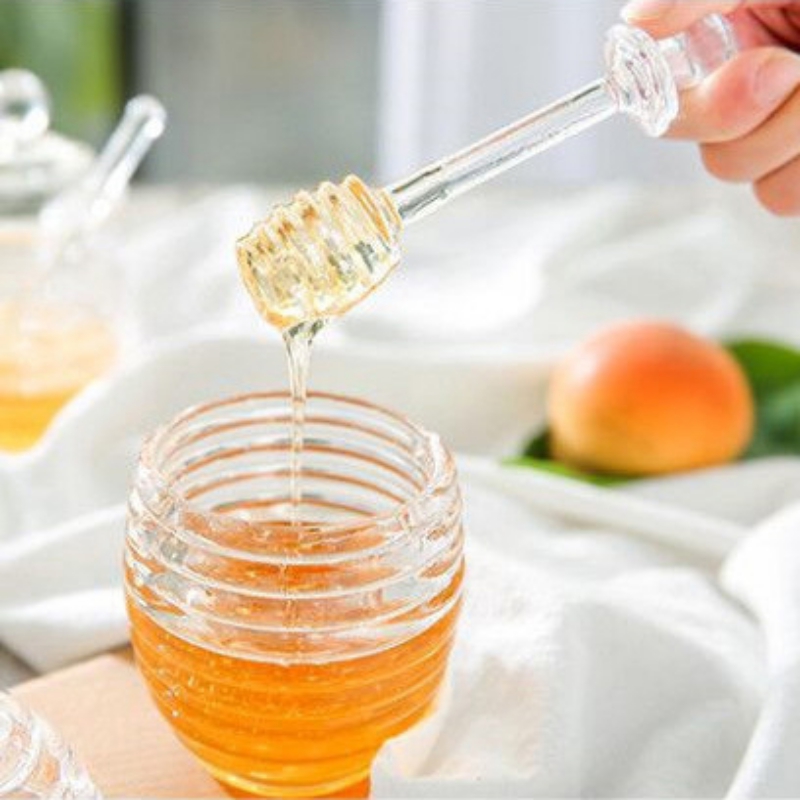 Honey Jar With Dipper And Lid Glass Beehive Honey Pot For Home Kitchen, 9 Ounce, Clear Household Storage Box