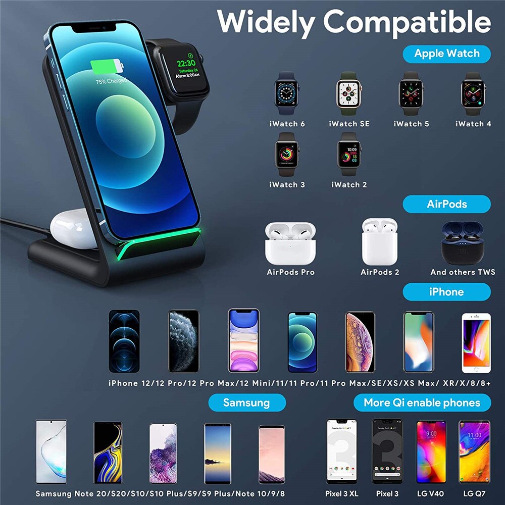 15W Qi Wireless Charging Stand Houder Voor Iphone 12 Pro Quick Charger Draadloze Oplader Dock Station Voor Apple Horloge airpods Pro
