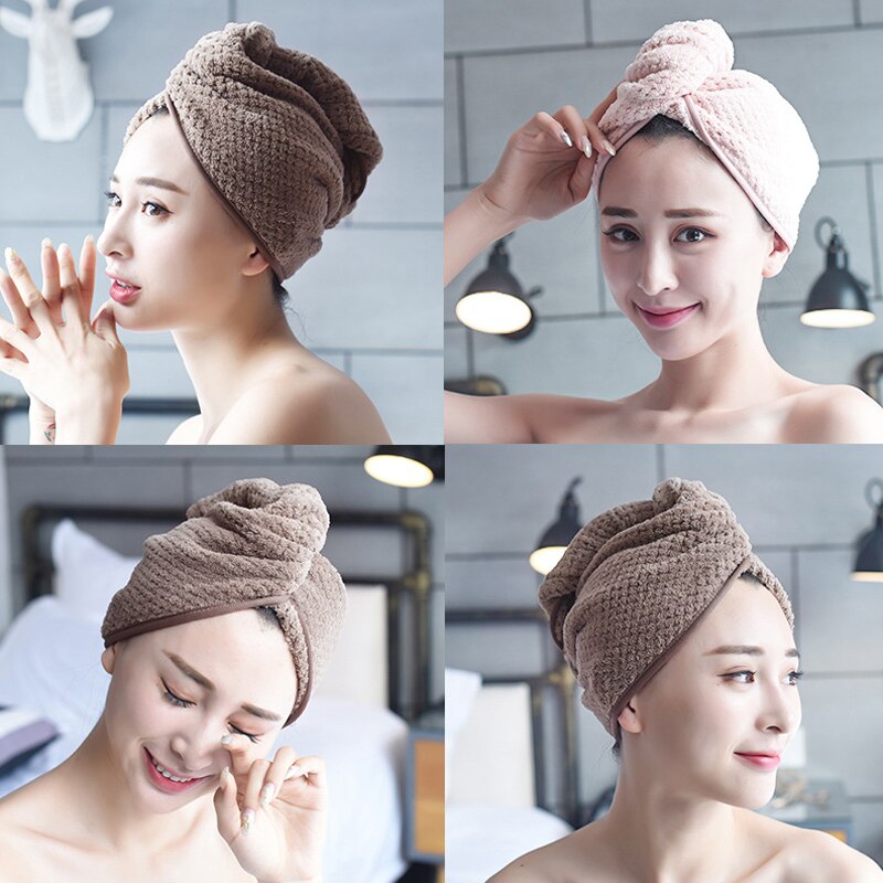 Micro Fiber Hair Towel Hair Drying Towels Quick Magic Dry Hat Cap Twist Head Towel with Button BB55