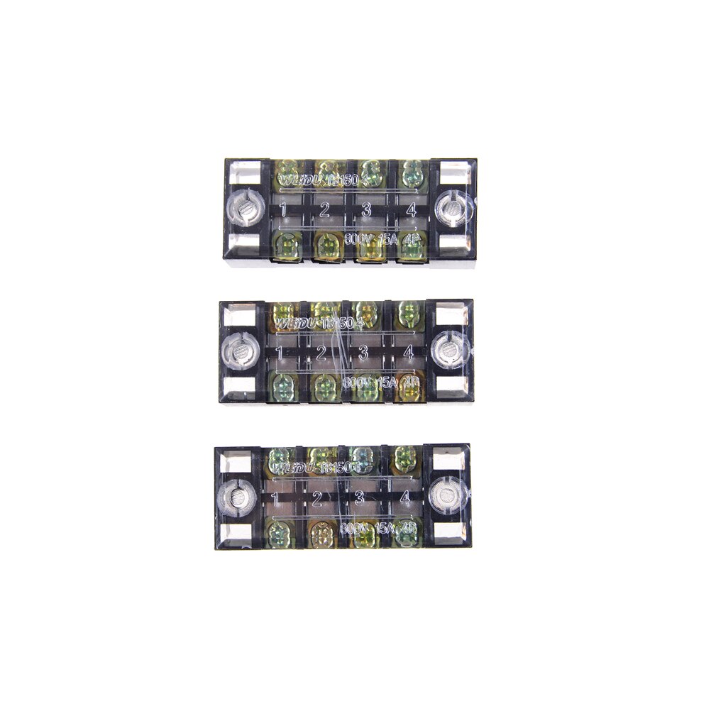 3pcs/lot Dual Row 4 Position Screw Terminal Block Strip 600V 15A w Cover TB-1504 Barrier Terminal Block