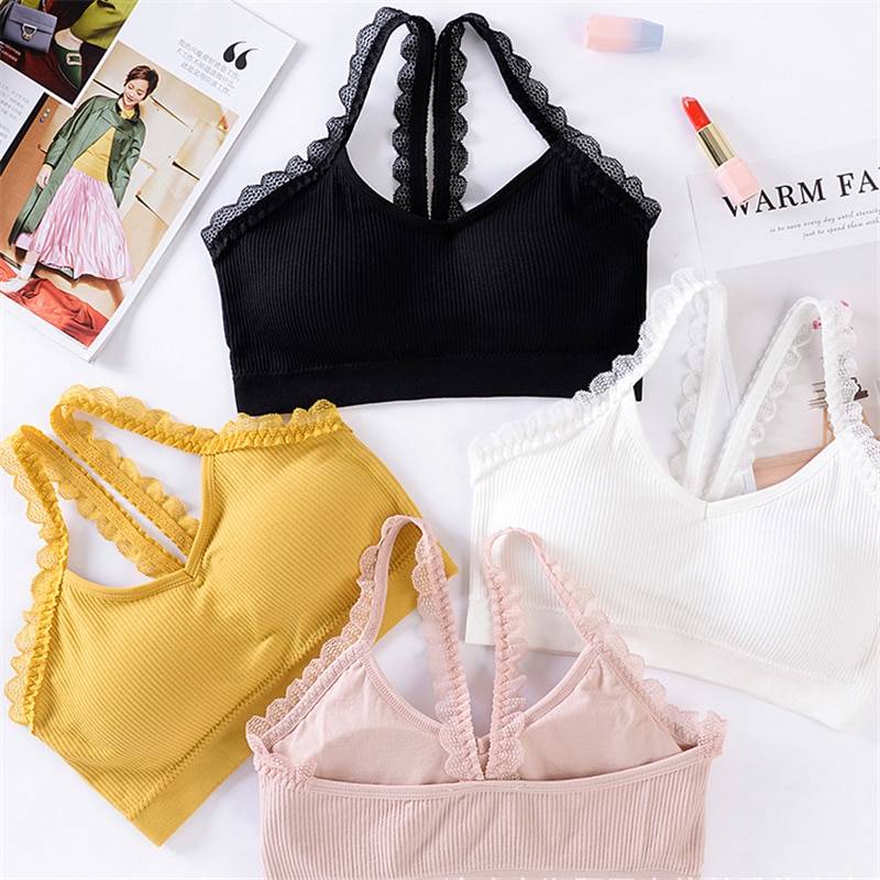 Lace Beauty Back Bra Thread Wrap-around Strapless Bralette Wire Free Chest Pad Sports Brassiere