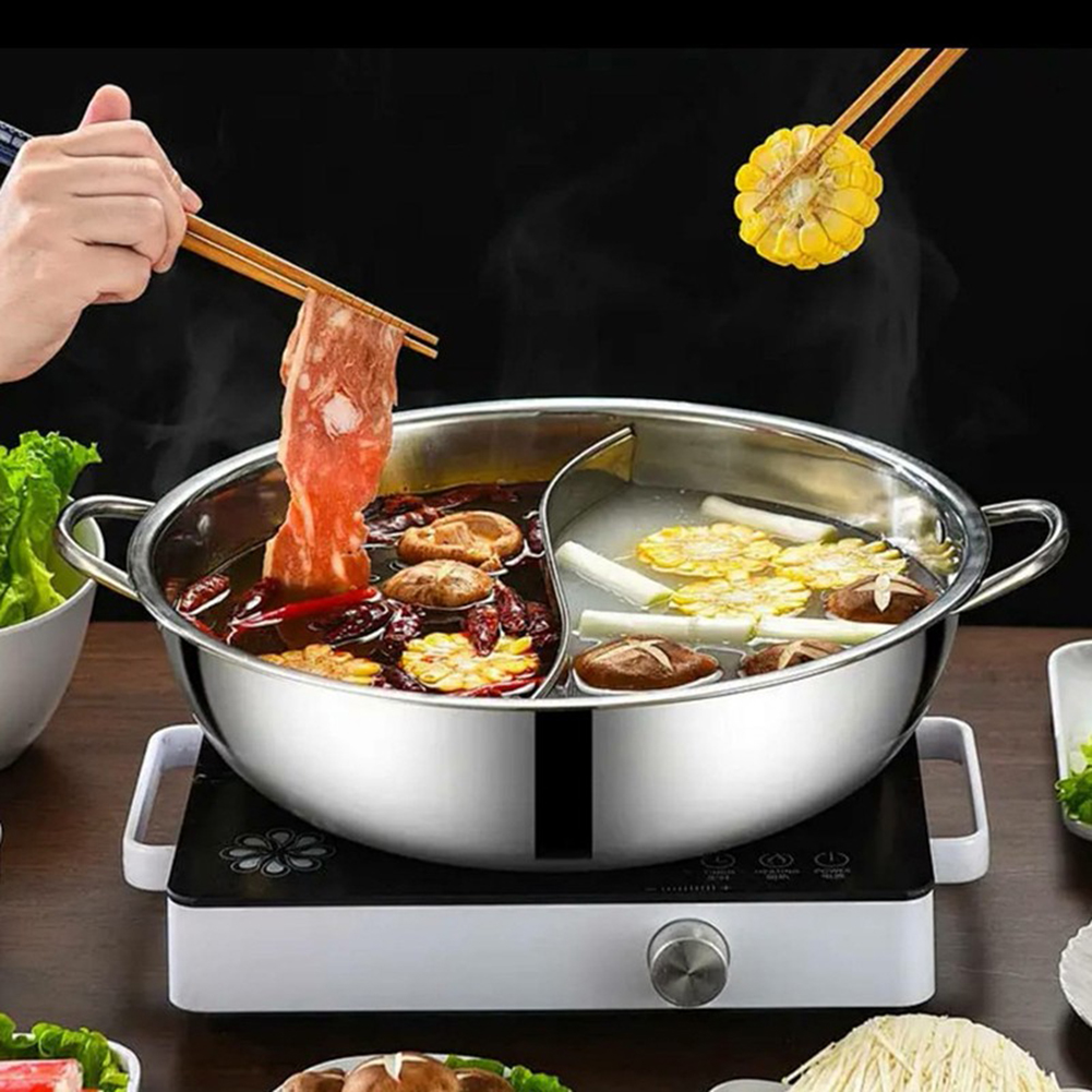 28 cm Rvs Twin Verdeelde Dubbele Pot Hotpot Fornuis Gasfornuis Compatibel Pot Chinese Pot Keuken Soep Kookpot: Black