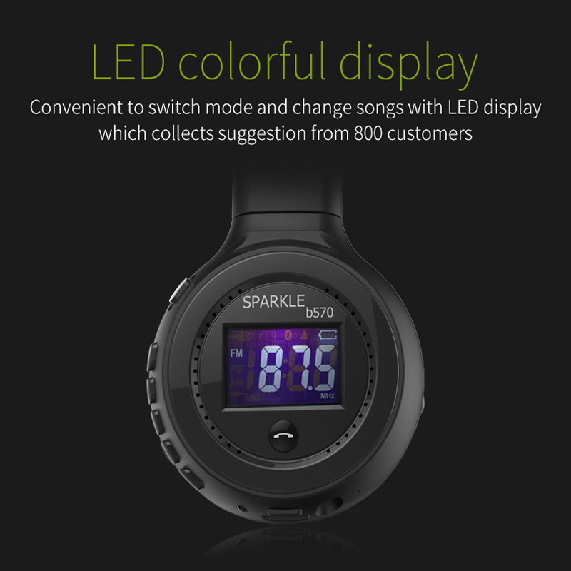 ZEALOT B570 Deep Bass Bluetooth Headset FM Radio HIFI Noise Reduction Wireless Stereo Music Headphone with MIC LED Screen