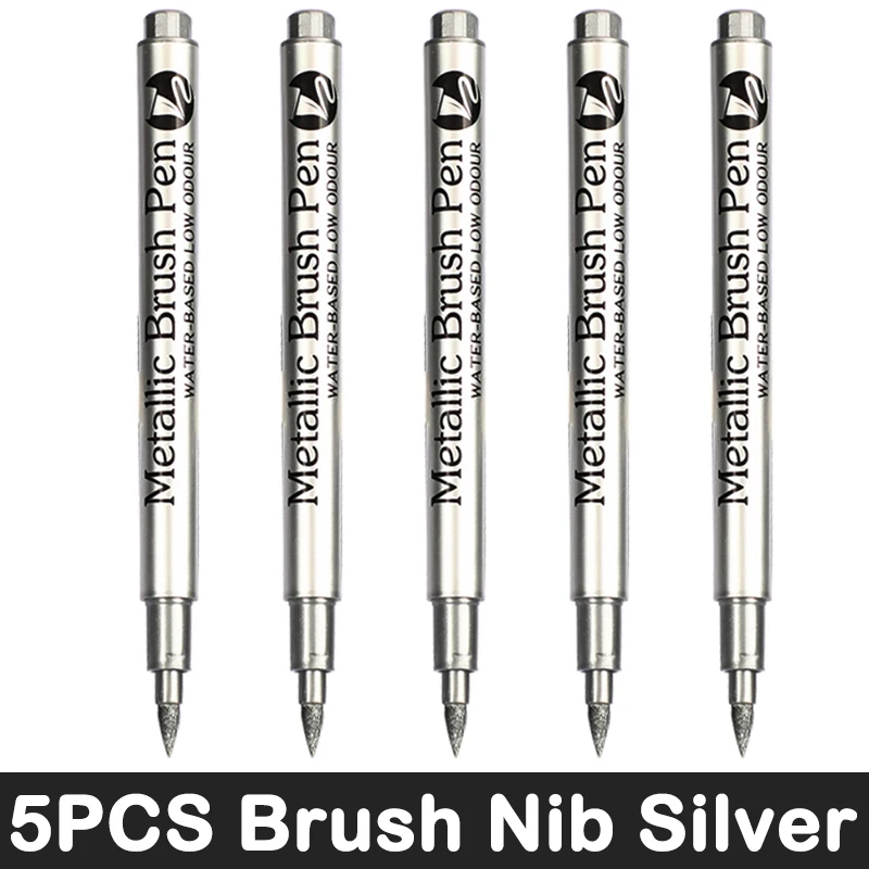 3/6 stuks metallic penseelmarkers in goud- en zilverkleur, permanente markers voor manga-knutselwerkjes en schoolbenodigdheden.: Bruin