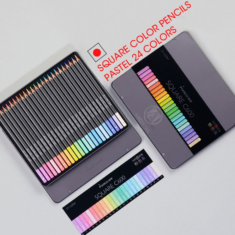 Andstal – crayons de couleur professionnels, ensemble de crayons de couleur Macaron Pastel, fournitures de papeterie artistique Marco, 12/24: 24 Pastel Square-2