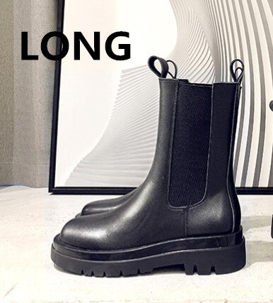 Chelsea leren laarzen met ronde neus voor dames, plateau laarzen voor dames, paardrijschoenen voor dames: Zwart / 40