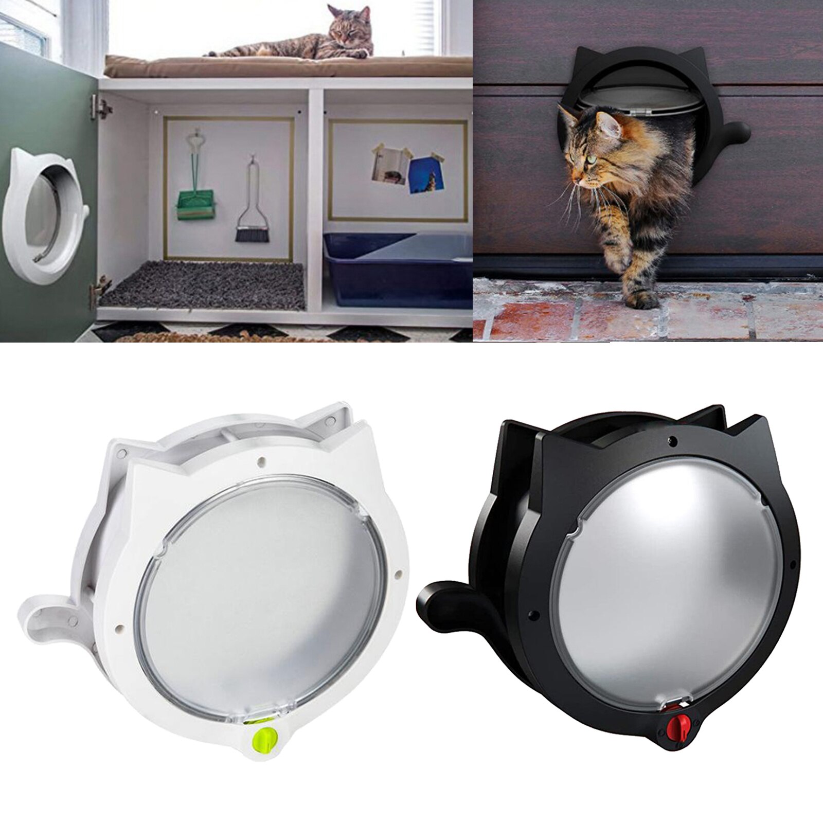 Cat Door for Pets with 4 Way Locking Cat Flap for Interior Doors & Exterior Doors Wall/Hidden Cat Litter Box