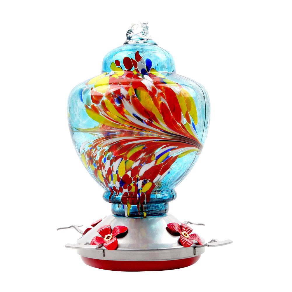 Pet Bird Feeder Hummingbird Feeder Courtyard Outdoor Drinking Fountain Hand-blown Glass Hanging Feeding Station Food Container: B