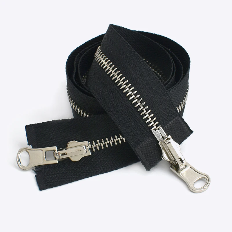 1 pieza 60-120 cm 5 # 8 # Cremalleras de Metal de doble deslizamiento, cremallera Reversible giratoria para coser abrigo, chaqueta, Kit de reparación de cremalleras, accesorios DIY: 5 # / Plata antigua / Opción 3