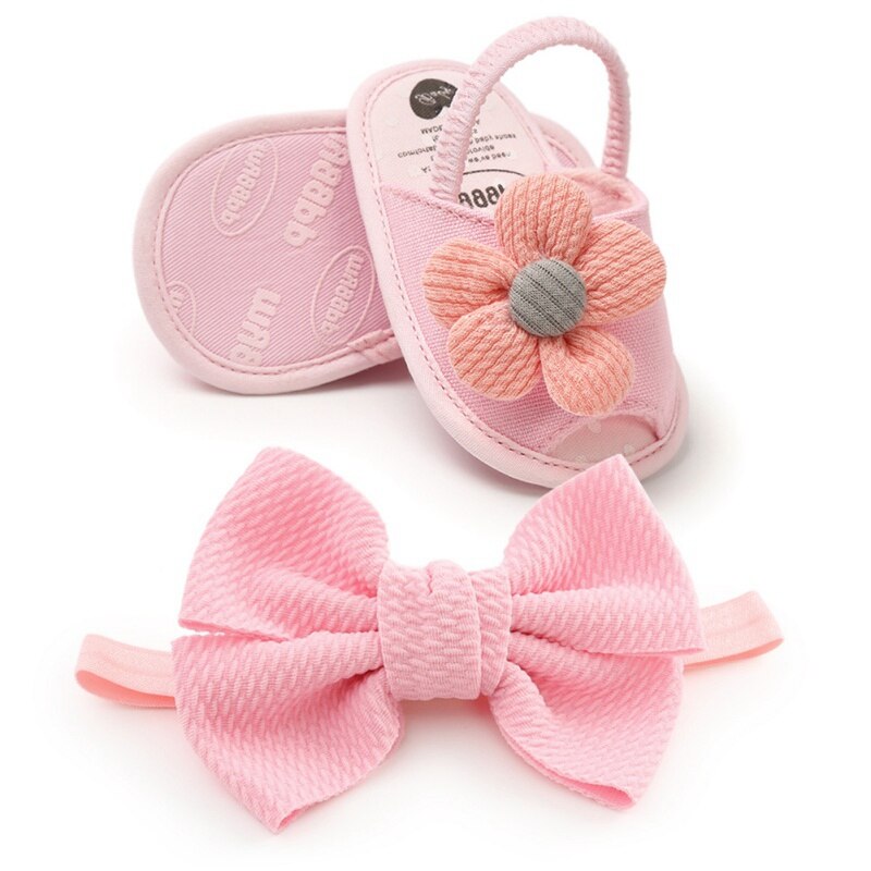 Sandali del bambino Delle Ragazze Scarpe Carino Fiori Traspirante anti-Slittamento Pattini di proprietà Sandali + arco Fasce 0-18M