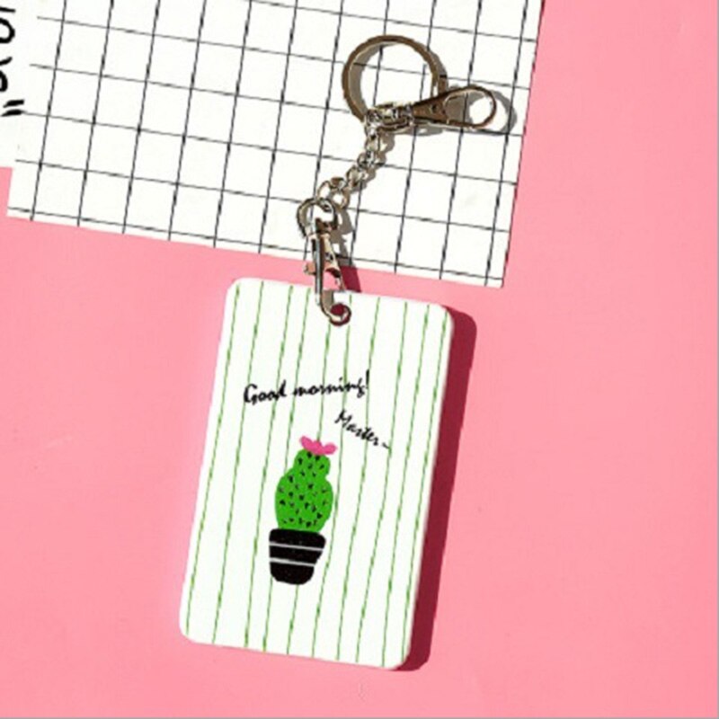 Cute cartoon ID card set bus card package key ring access control card protection set ID card card set: Cactus A