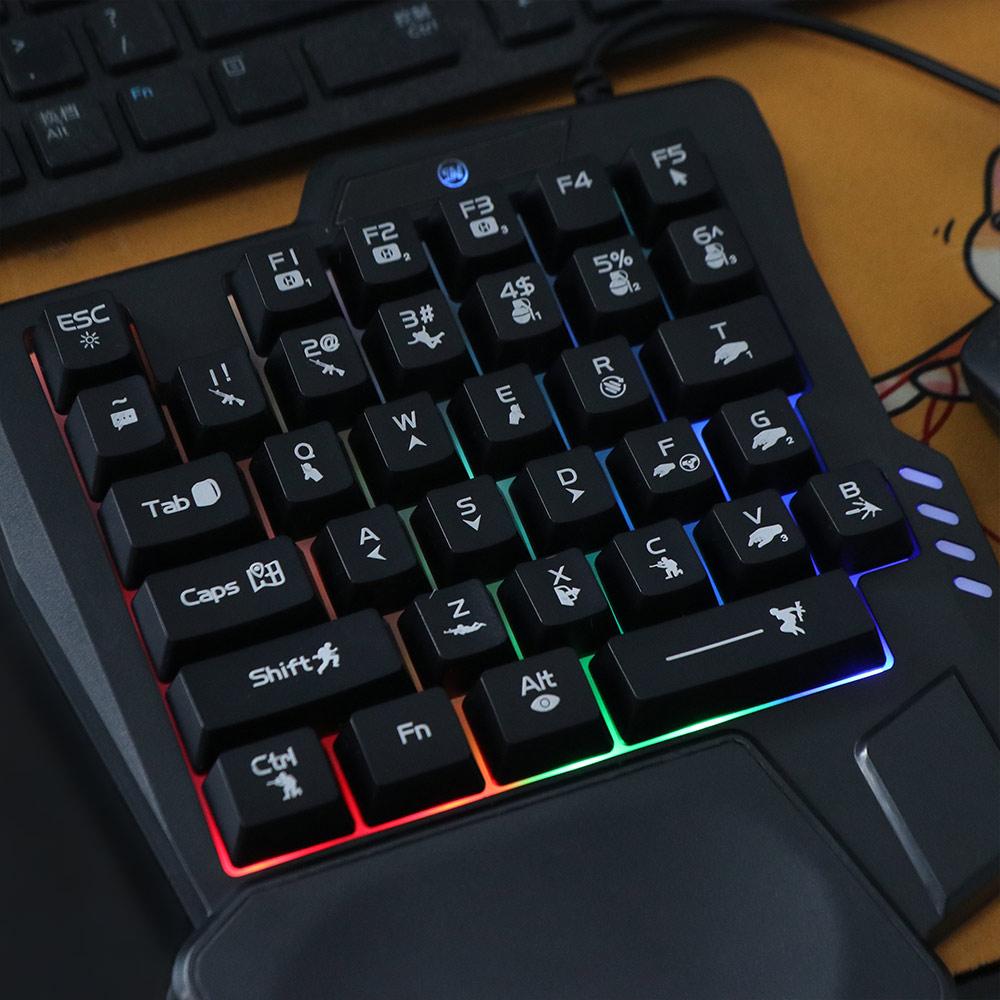 Teclado USB de una sola mano, Mini teclado ultrafino con una sola mano, retroiluminación de 3 colores, Teclado mecánico para juegos de 35 teclas para ordenador portátil