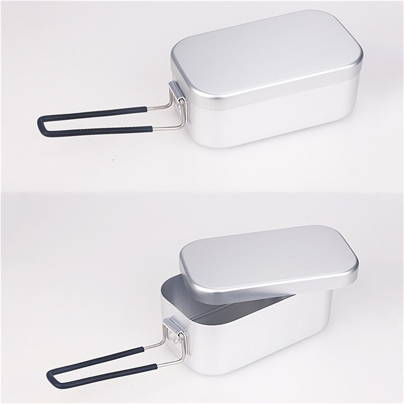 Aluminum Alloy Rectangular Lunch Box Foldable Handle Metal Bento Food Picnic Container For Outdoor Travel Camping Picnic