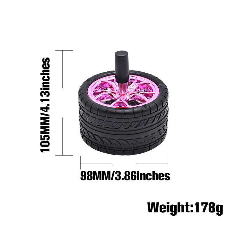 Diameter 98mm Rubber Wheel Ashtray with Portable Handle Lid Two Layer Metal Ash Storage Container Car Tire Ashtray