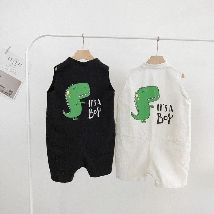Kids Jongens Katoen Overalls Jumpsuit Voor Kinderen Zomer Dinosaurus Losse Patroon Korte Kleding Broek Ovralls Voor Peuter Zwart Wit