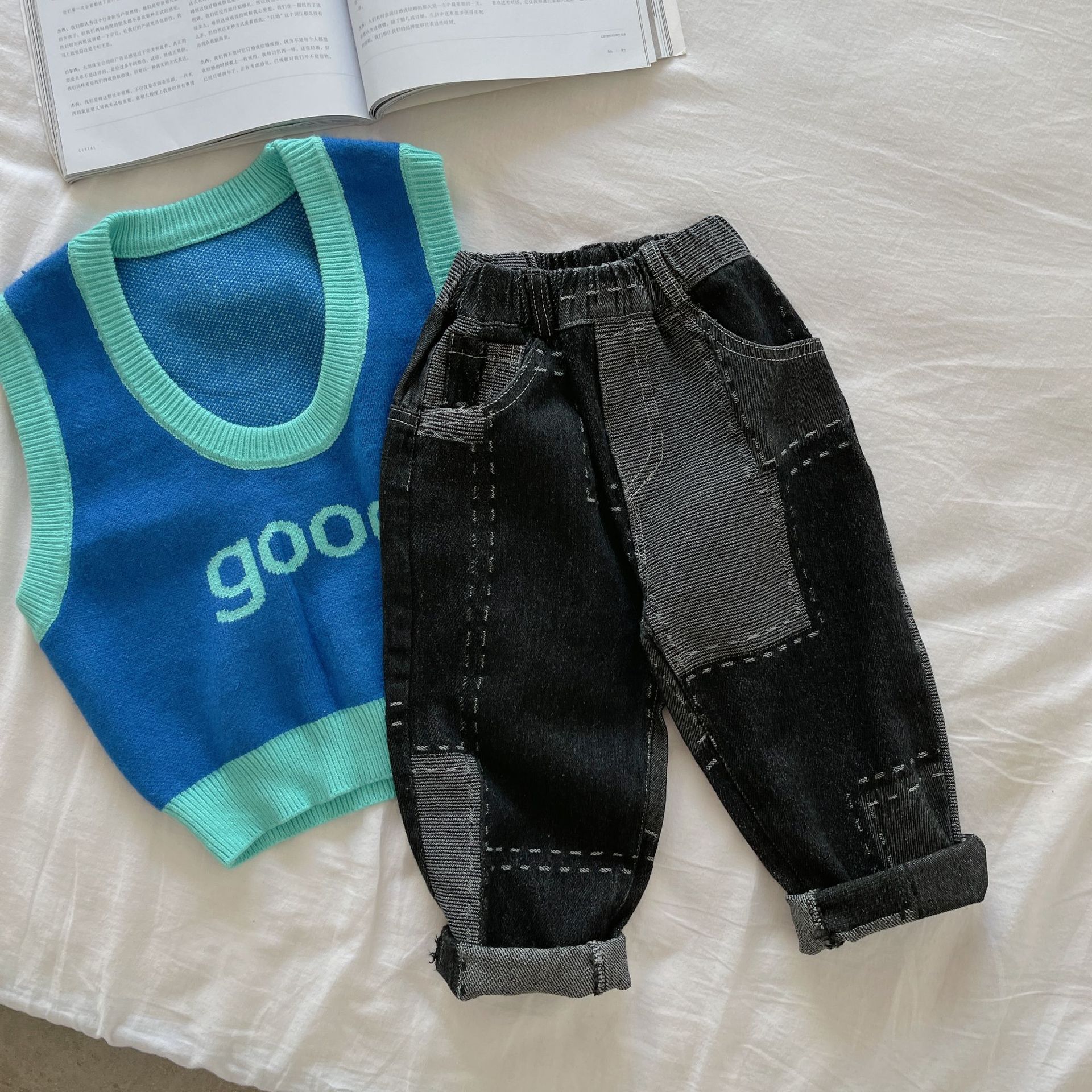 Children's Jeans Autumn Girls and Boys Personality Line Patchwork Color Jeans Casual Pants: a / 4T