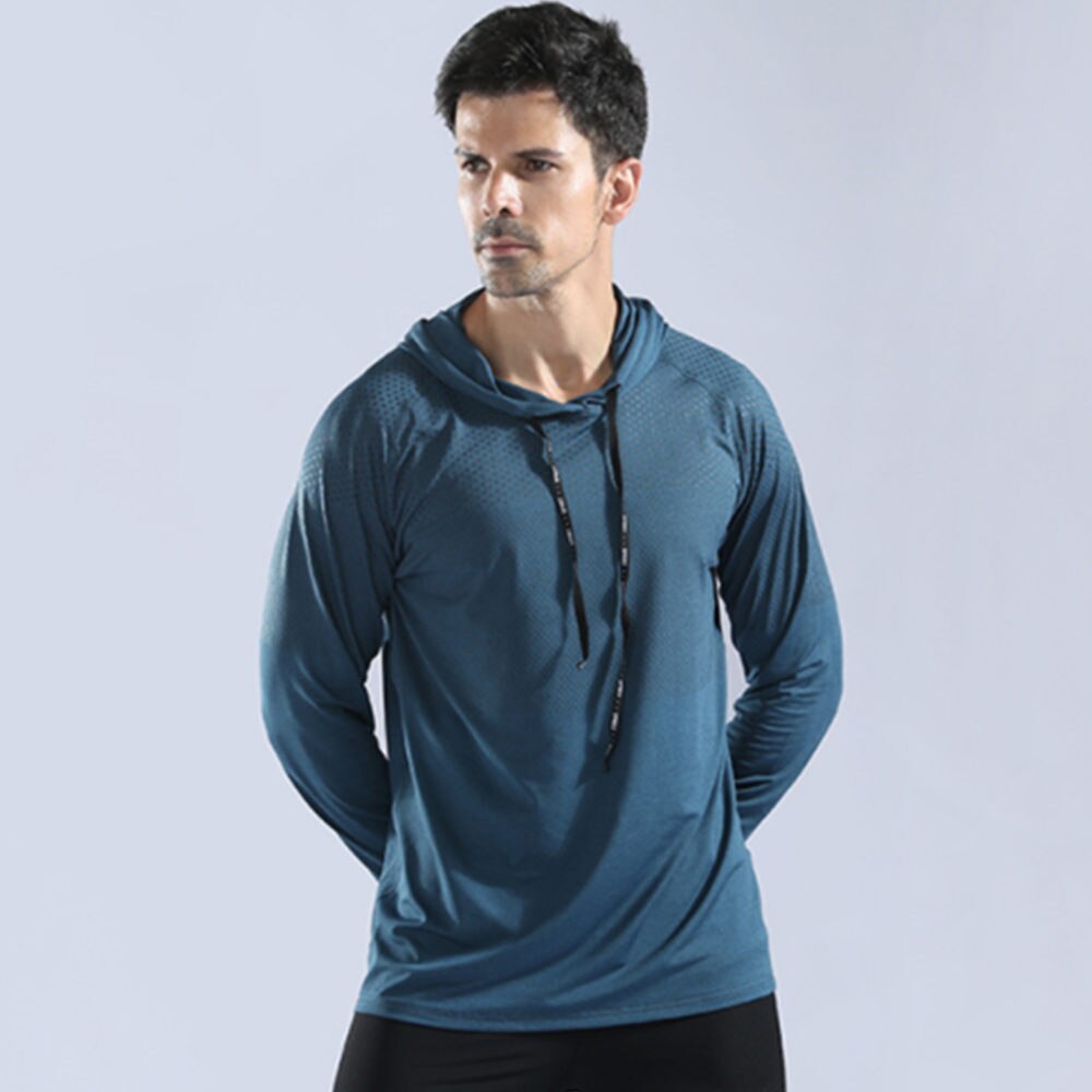 Barbok herr långärmade löparsportskjortor snabbtorkande gymtop wear fitness hoodies anti-svett andas jogging sportkläder: L10857g / Xl