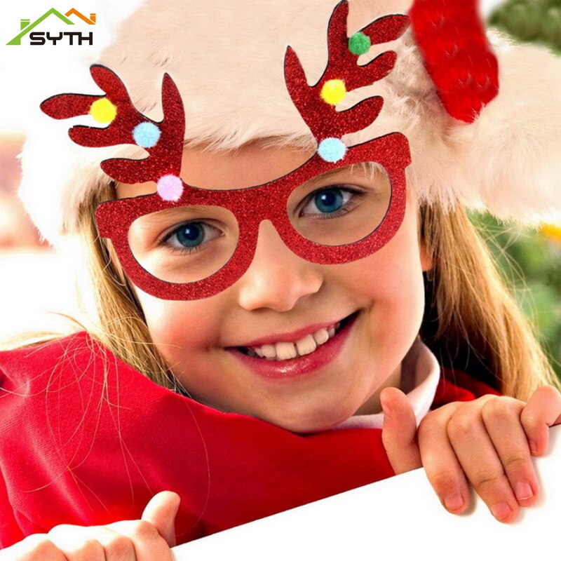 Jul fest dekorasjon søte tegneserie briller ramme glitret briller ingen linse for barn voksne xmas