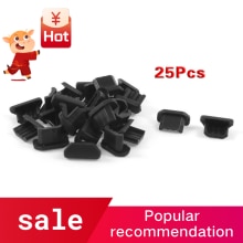 Chaude 3C-25 pièces Anti-poussière noir en plastique souple Dock couverture mini Port USB prise d'oreille