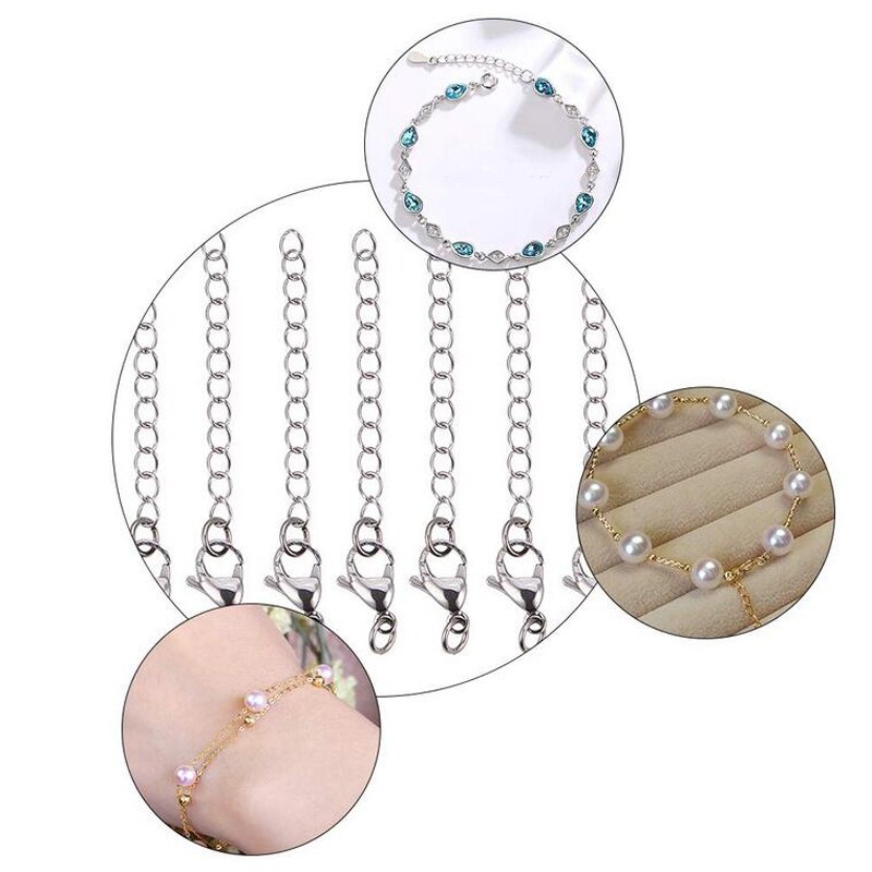 10pcs Stainless Steel Necklace Bracelet Extender Chain Set with Lobster Claw Clasps Length 2 Inch for Jewelry Making