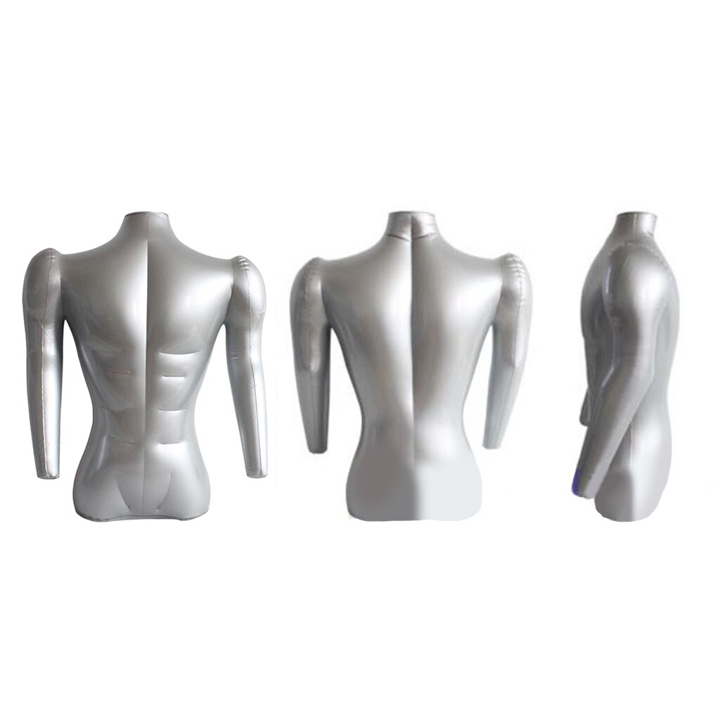 71cm Inflatable Adult Mannequin Male Bust T-shirt Tops Dummy Display Holder Silver
