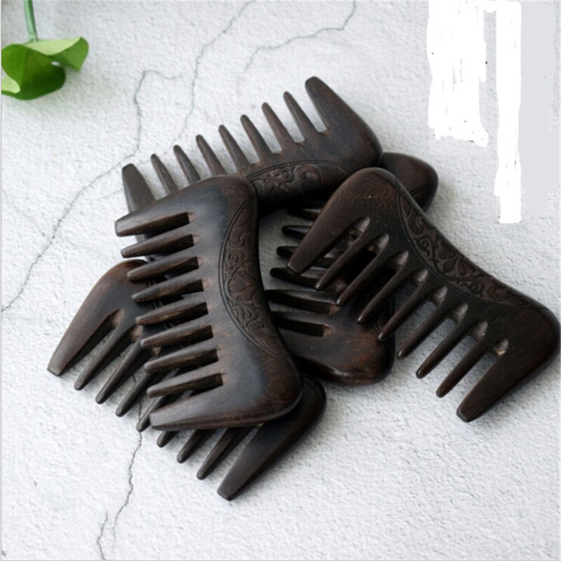 Novo bolso de madeira pente de sândalo ouro natural super largo dente pentes de madeira duplo lado gravado pequenos pentes de cabelo 1pc