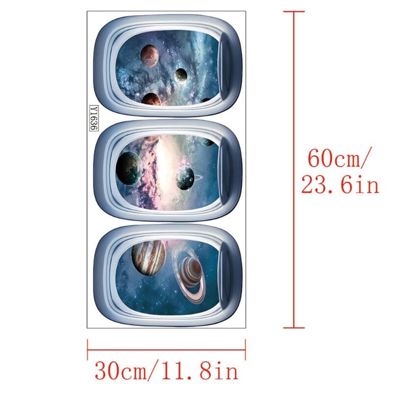 3D Spaceship Window Wall Stickers For Children's Room Bedroom Living Room Wall Decoration Door Sticker Art Mural