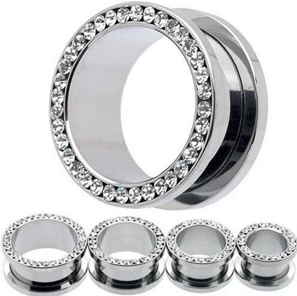 2Pcs Steel Paved Crystal Gem Ear Piercing Tunnel Gauge Black Screw Fit Ear Flesh Plugs Ear Expander Piercing Jewelry 3mm-20mm: YLBJ1346 / 18mm