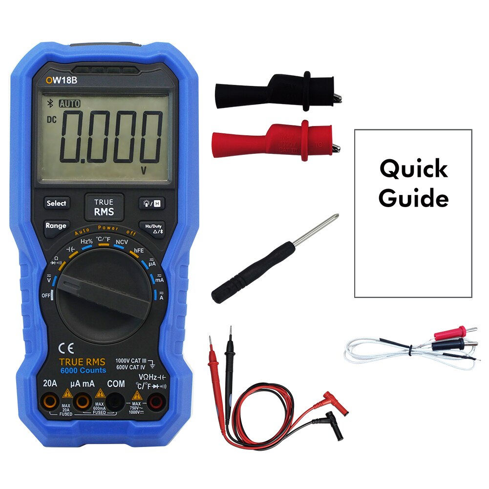 Bluetooth 4.0 hjemmetemperaturtest ncv understøttet med termoelement datalogger lommelygte bærbar digital multimeter håndholdt