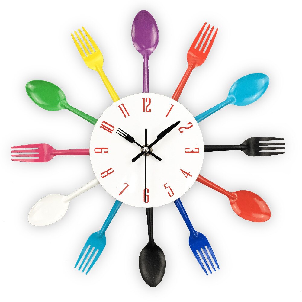 Cutlery Metal Kitchen Wall Clock Spoon Fork Quartz Wall Mounted Clocks Modern Decorative Horloge Murale