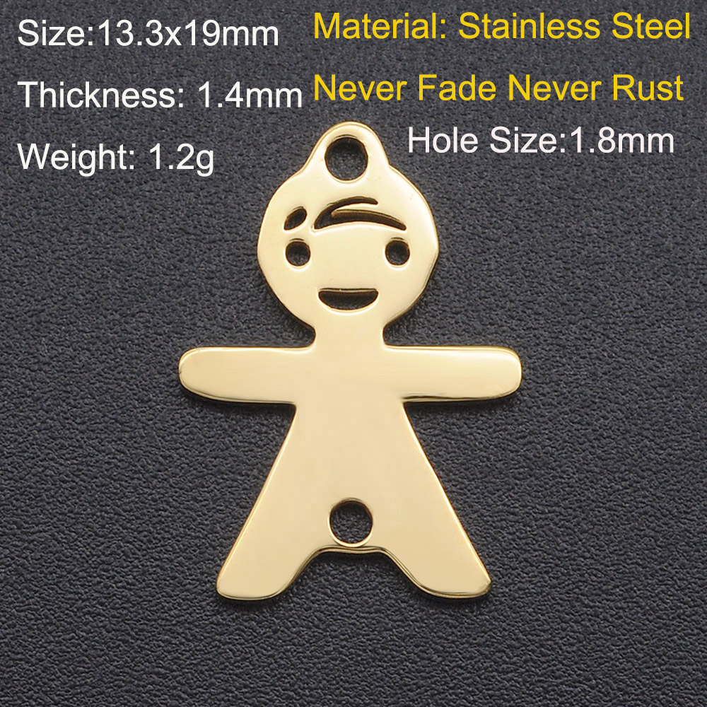 5 Stks/partij 316 Roestvrij Staal Jongen Meisje Familie Charm Hanger Dochter Bedels Voor Armband Maken Sieraden Hanger: Licht Geel Kleur