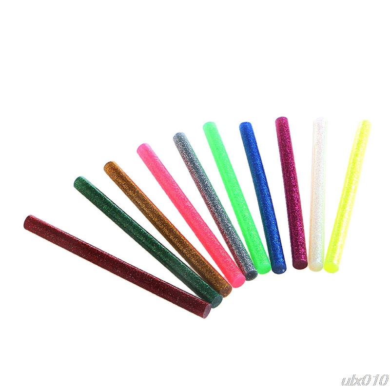5x glitter smelte limstifter til elektrisk varmeværktøj gør-det-selv kunsthåndværk 100 x 7mm 10 farve  s08