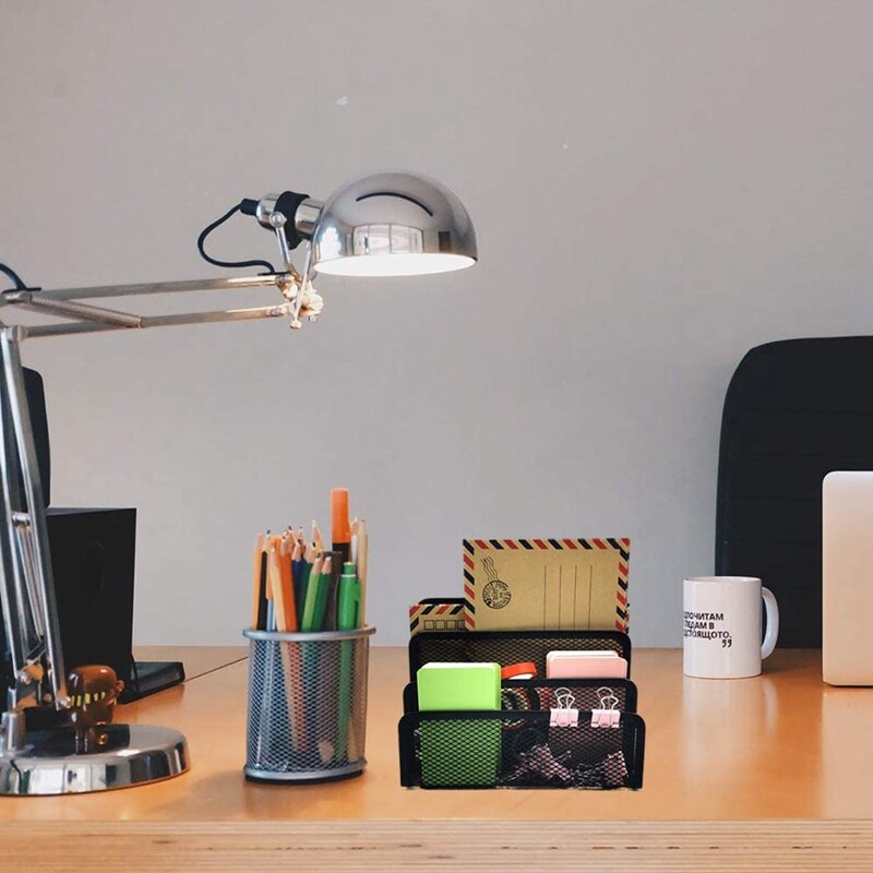 Three layers Black Metal Mesh Desk Organizer Desktop Letter Sorter Mail Tray File Organiser Office Home Bookends Book Holder