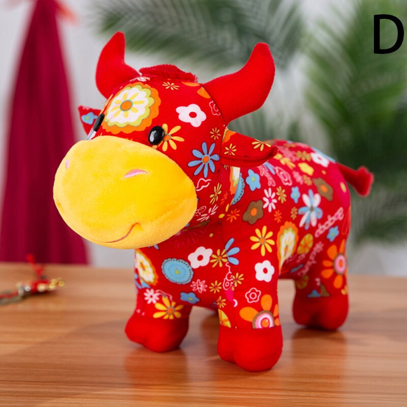 25cm Year Chinese Zodiac Ox Cattle Plush Toys Cute Red Cow Plush Doll: D