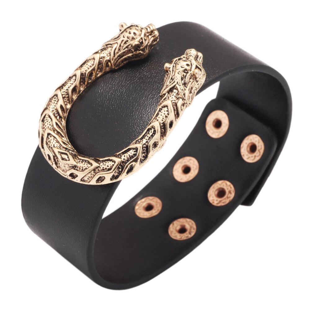 Kirykle U-Vormige Metalen Luipaard Hoofd Armband Voor Vrouwen Leer Armbanden &amp; Bangles Elegante Brede Armband Sieraden: KR1102-1