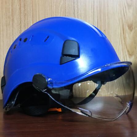 Safety Helmet With Dark Goggles Outdoor Climbing Riding Protective Helmets Working Rescue Hard Hat ABS Work Cap: blue clear lens