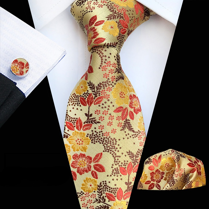 1set Men's Plum Paisley Tie Three Piece Suit Including Tie Pocket Towel Cufflinks: Ginger