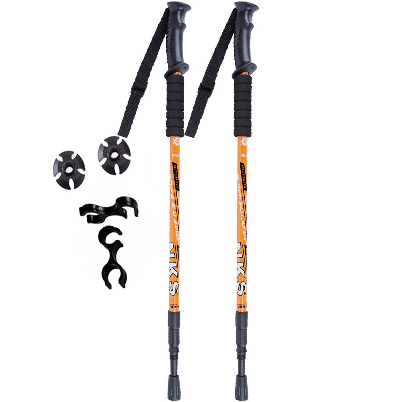 2 Pz/lotto anti shock nordico a passeggio bastoni Bastoncini Da trekking Ultraleggero A Piedi Canne Telescopiche trekking con Punte in Gomma Protezioni: 1 paio arancia