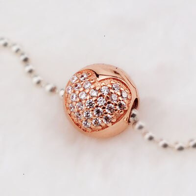 Moda cz paved pink granular gold fits silver charm sterling silver bracelet s925 original granules to make jewelry