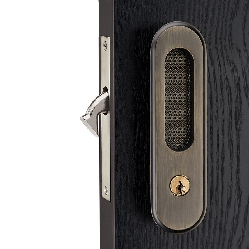 Skjulte zinklegerings skydedørlåsehåndtag til indvendigt dørskab dør trækrum dørhåndtag trækker mekanisk udendørs lås: Gråbrun